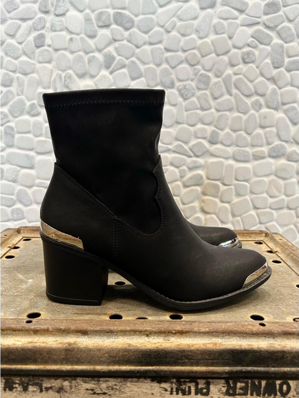 Dirty Laundry Black Western Style Ankle Boots with Silver Toe Trim